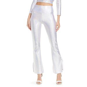 The Mighty Company Disco Split Leg Trouser in Silver Glitter